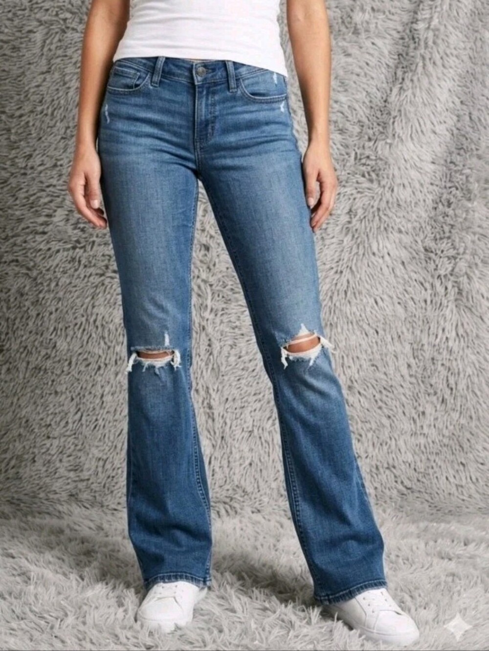 Vintage Y2k Hollister Low Rise Bootcut Jeans Distressed 28x33 Womens  Dark Wash